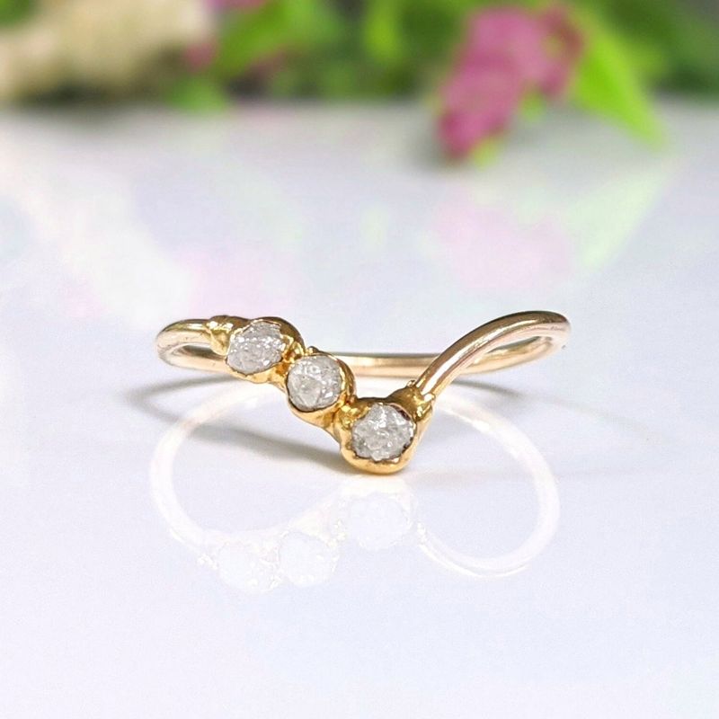 Raw diamond Chevron engagement ring