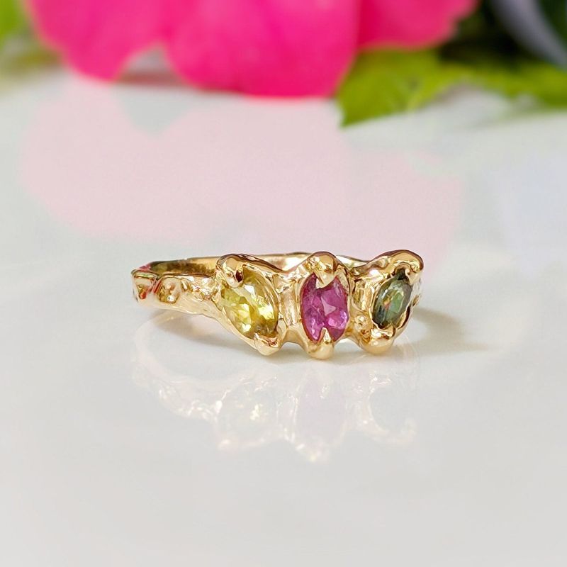 Solid Gold multi Tourmaline ring