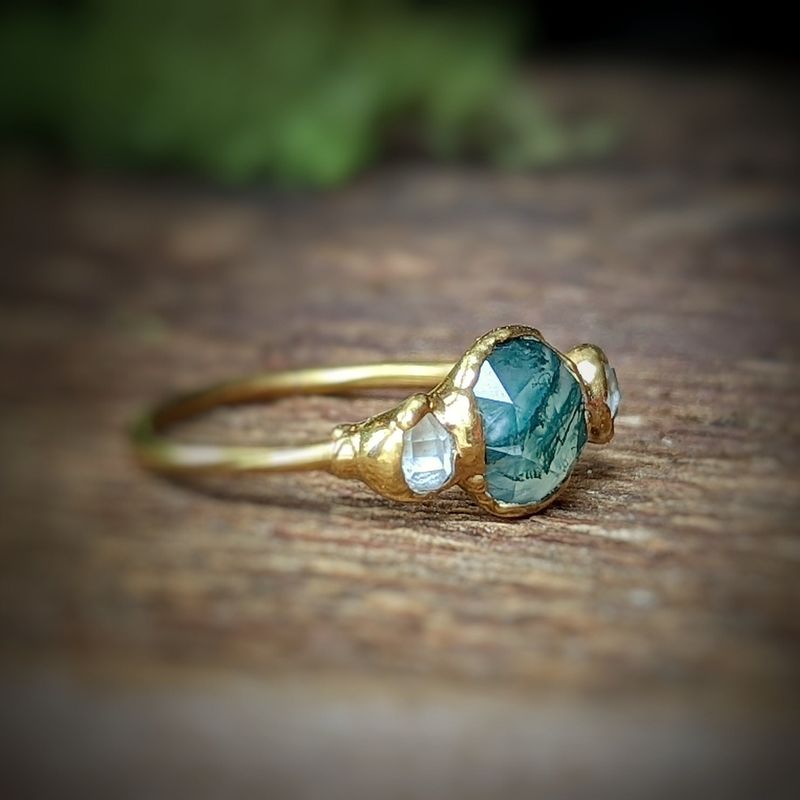 Bague avec Agate Mousse et diamants Herkimer