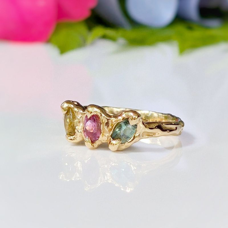 Solid Gold multi Tourmaline ring