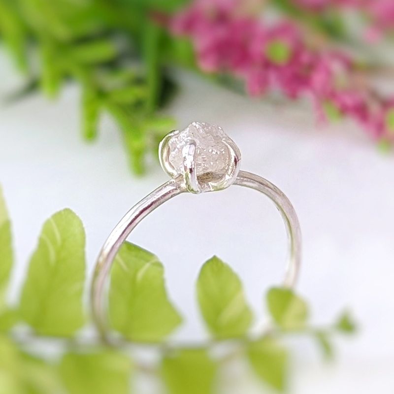Bague griffe diamant brut argent