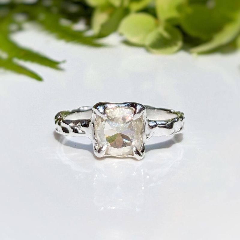 Moissanite engagement ring ~ Gold textured diamond ring