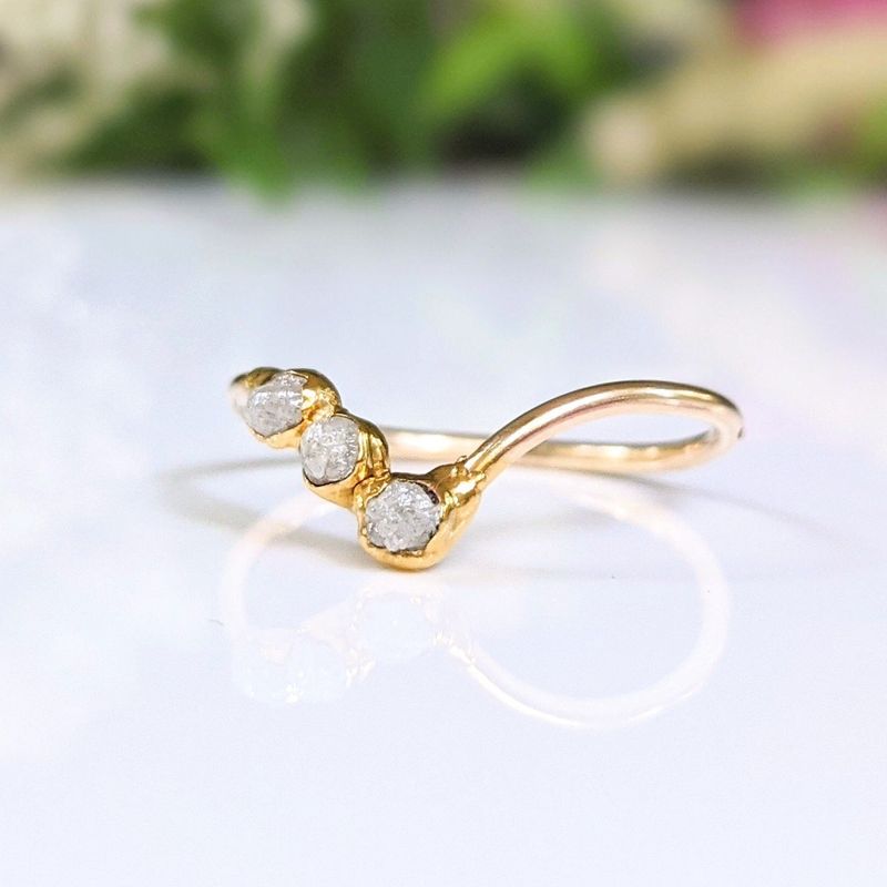 Raw diamond Chevron engagement ring