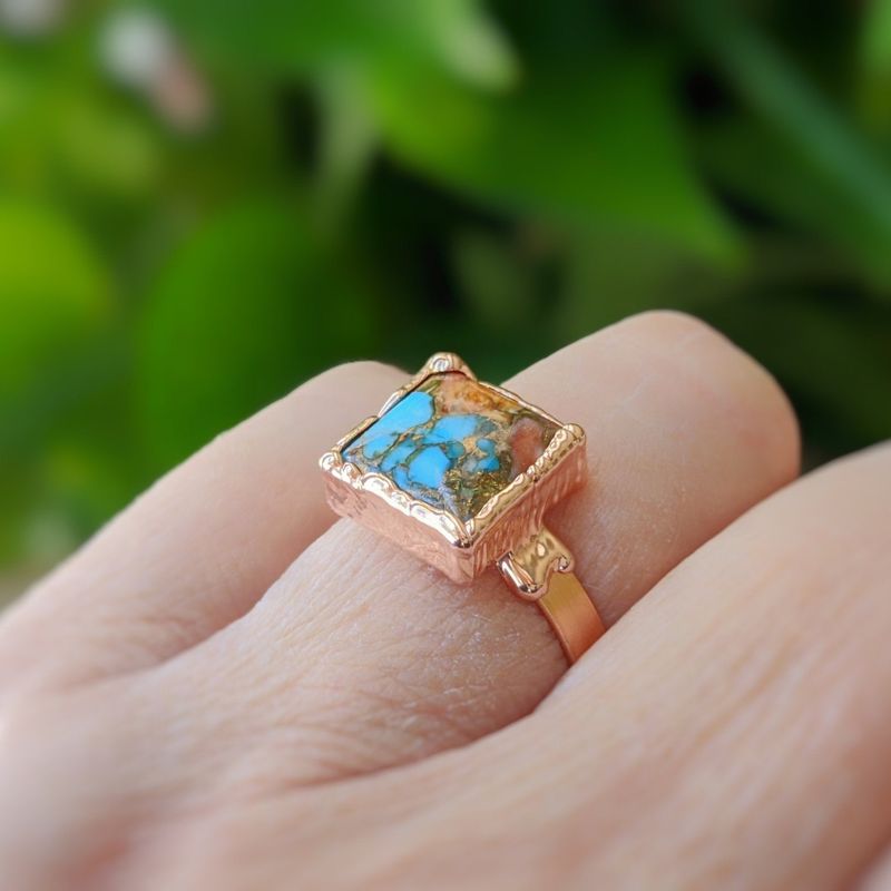 Bague Opale Rose Cuivre Turquoise