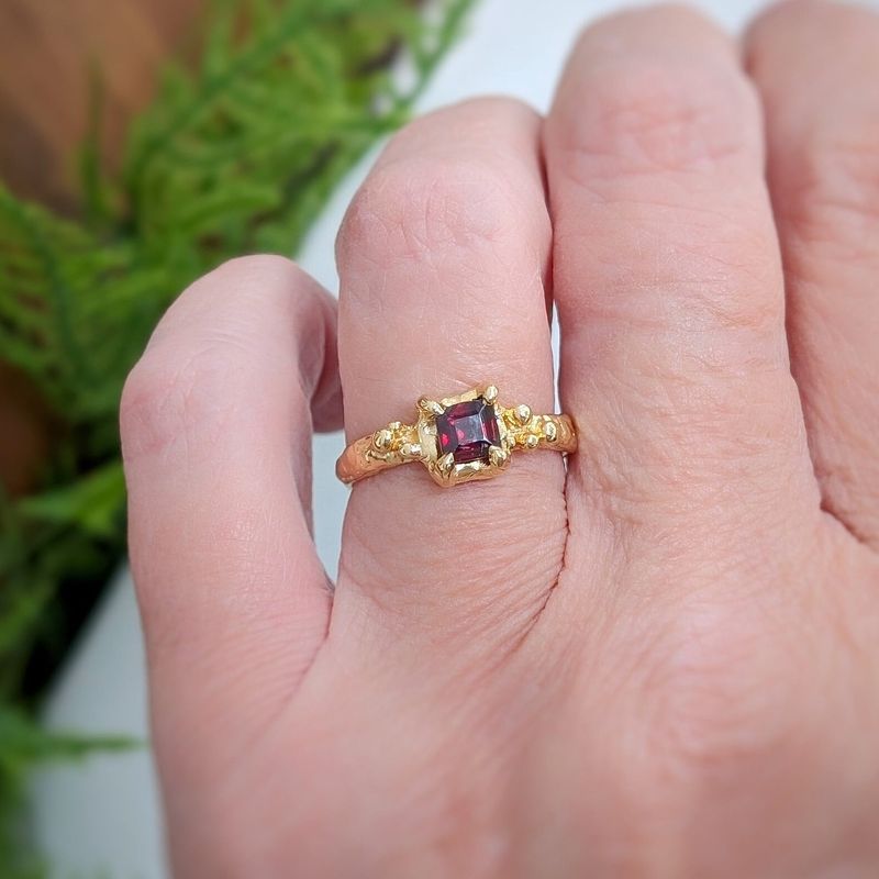 Red Garnet Engagement ring in Solid 14k Gold