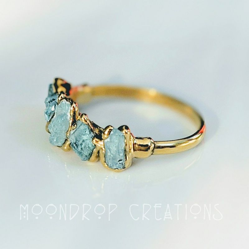 Bague aigue-marine brute ~ bague de naissance de mars