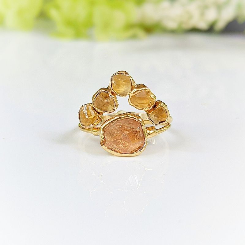 Raw Topaz and Citrine Chevron ring set