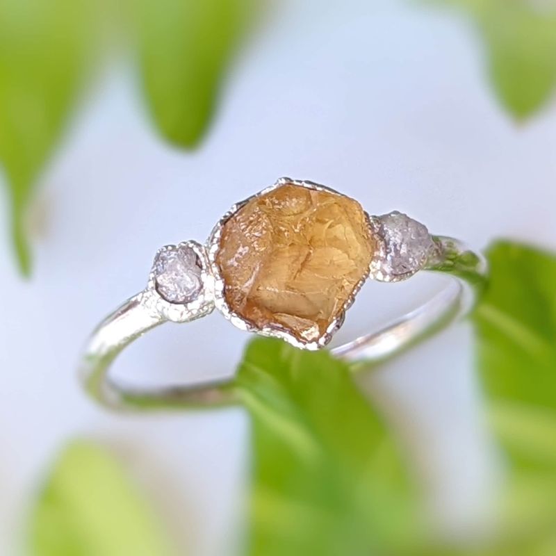 Bague Citrine & diamants bruts