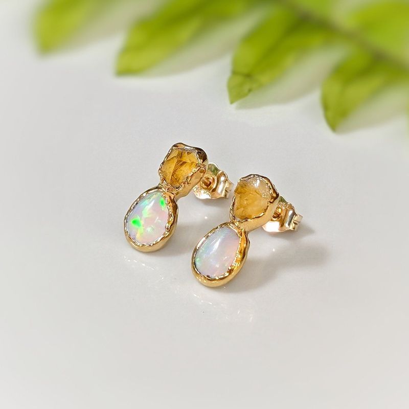 Raw Citrine and Opal stud earrings
