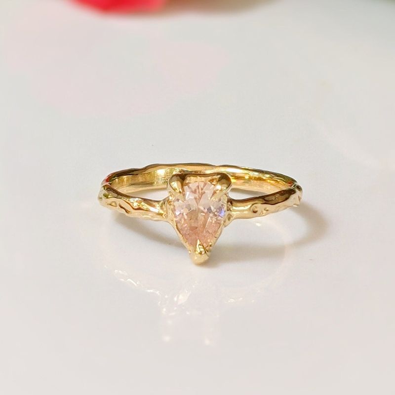Peach Morganite textured ring in Solid 14k Gold