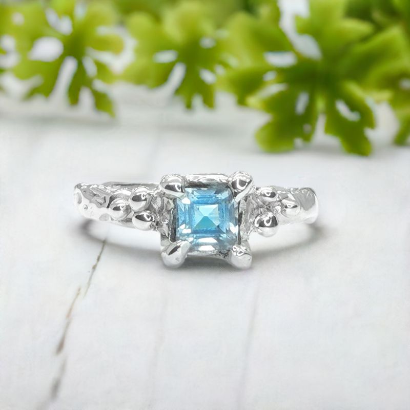 Blue Topaz engagement ring in Solid Sterling Silver