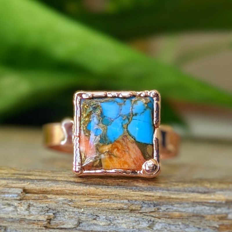 Bague Opale Rose Cuivre Turquoise
