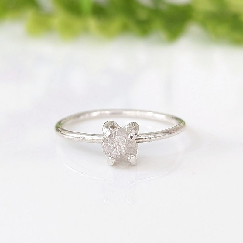 Bague griffe diamant brut argent