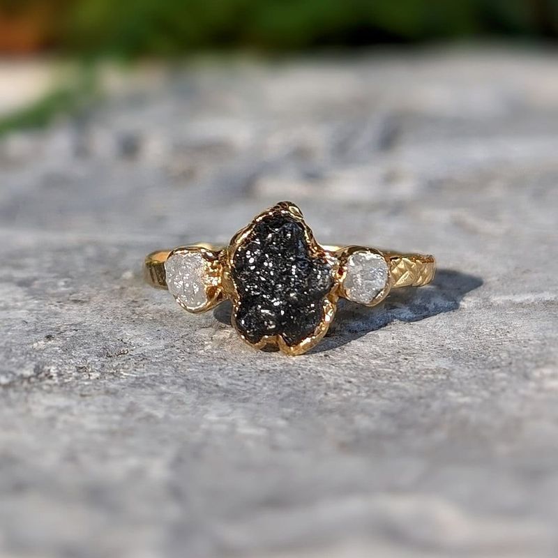 Raw uncut Black Diamond engagement ring