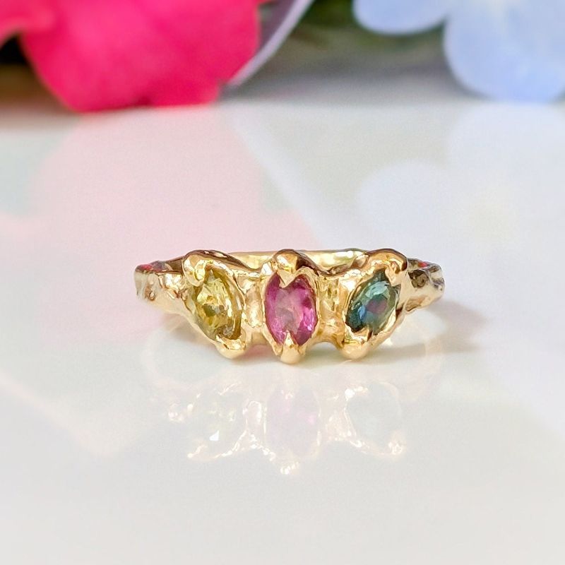 Solid Gold multi Tourmaline ring