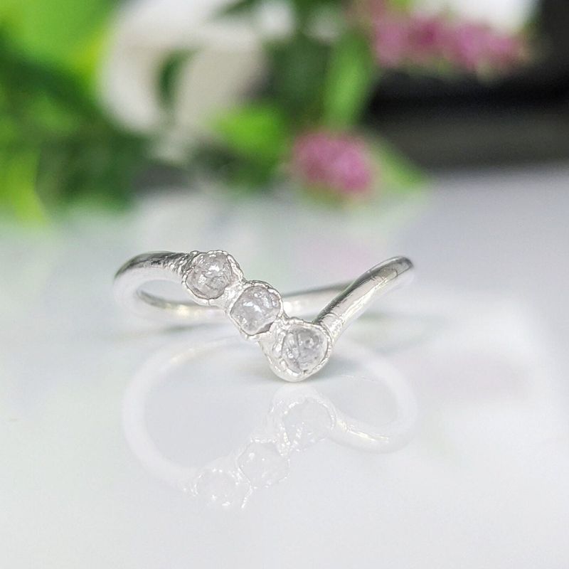 Raw diamond Chevron engagement ring