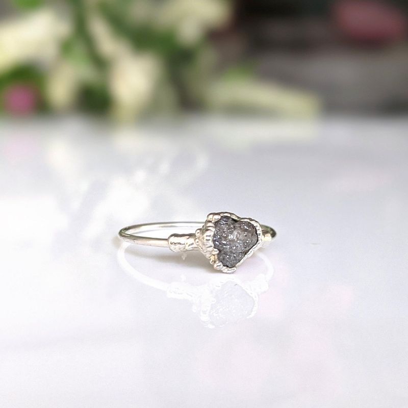 Raw uncut Grey diamond engagement ring