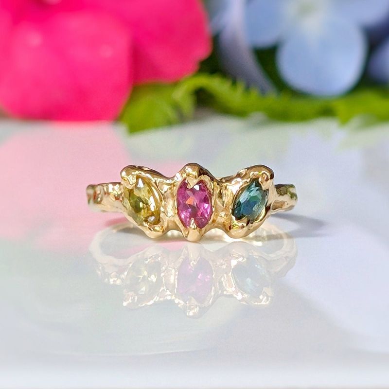 Solid Gold multi Tourmaline ring