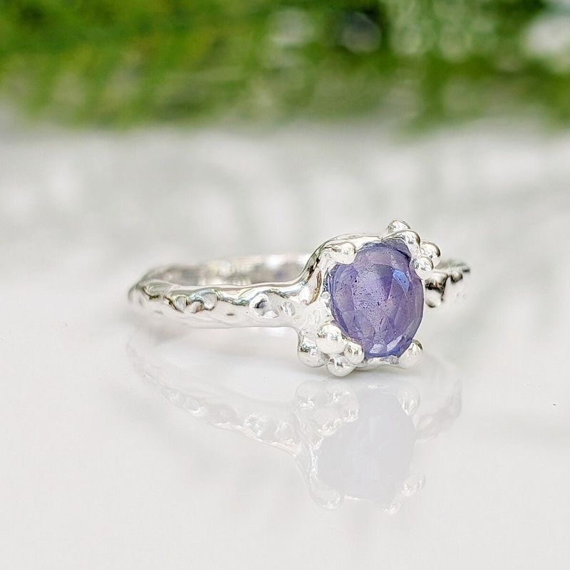 Natural Tanzanite ring - Silver textured gemstone ring