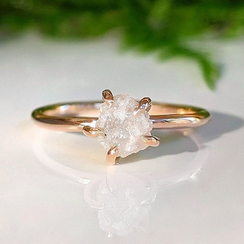 Raw diamond engagement ring