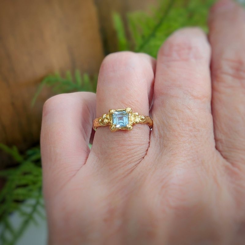 Blue Topaz Solid 14k Gold engagement ring