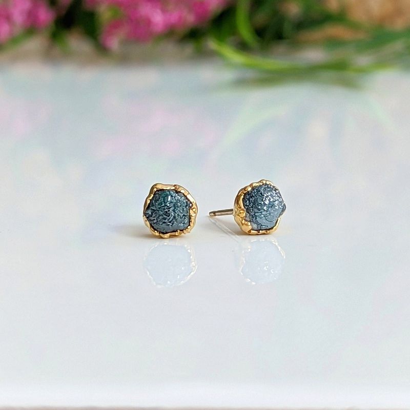 Raw Blue diamond stud earrings