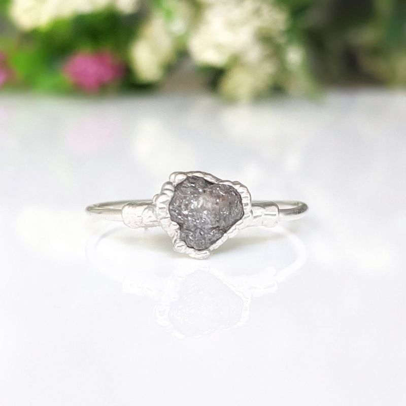 Raw uncut Grey diamond engagement ring