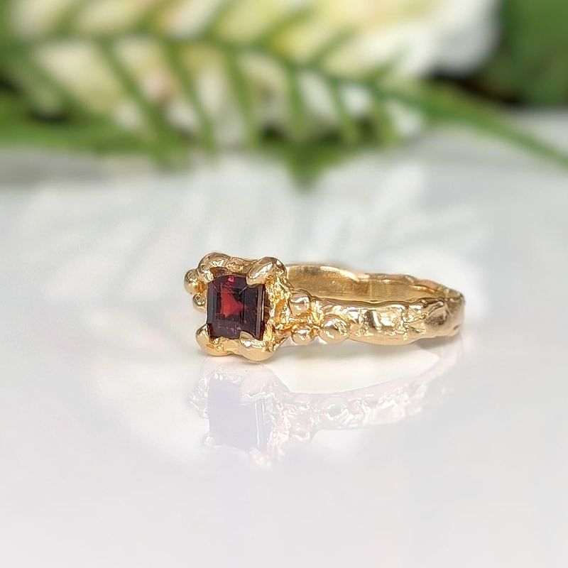 Red Garnet Engagement ring in Solid 14k Gold
