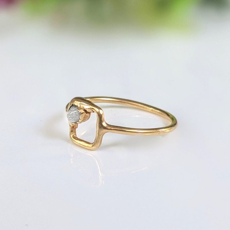 Bague carrée diamant brut Or Massif
