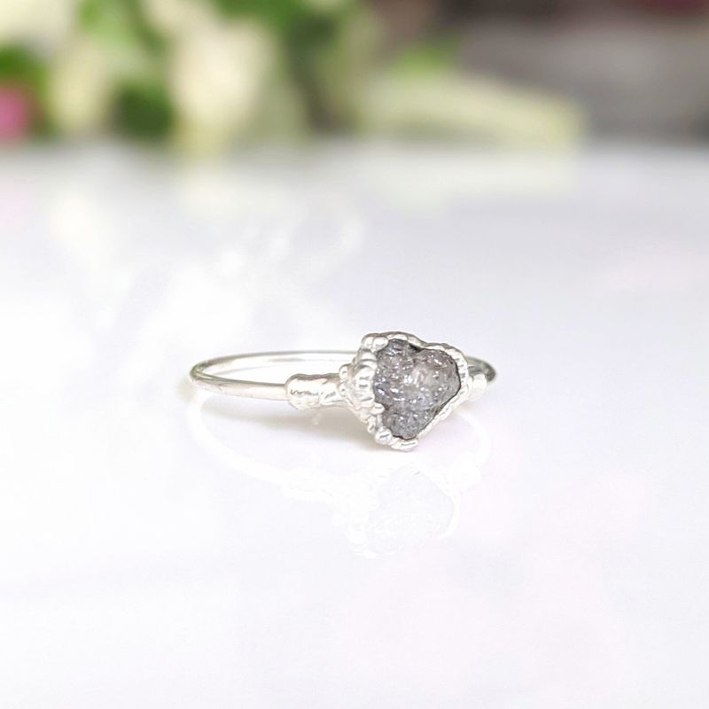 Raw uncut Grey diamond engagement ring