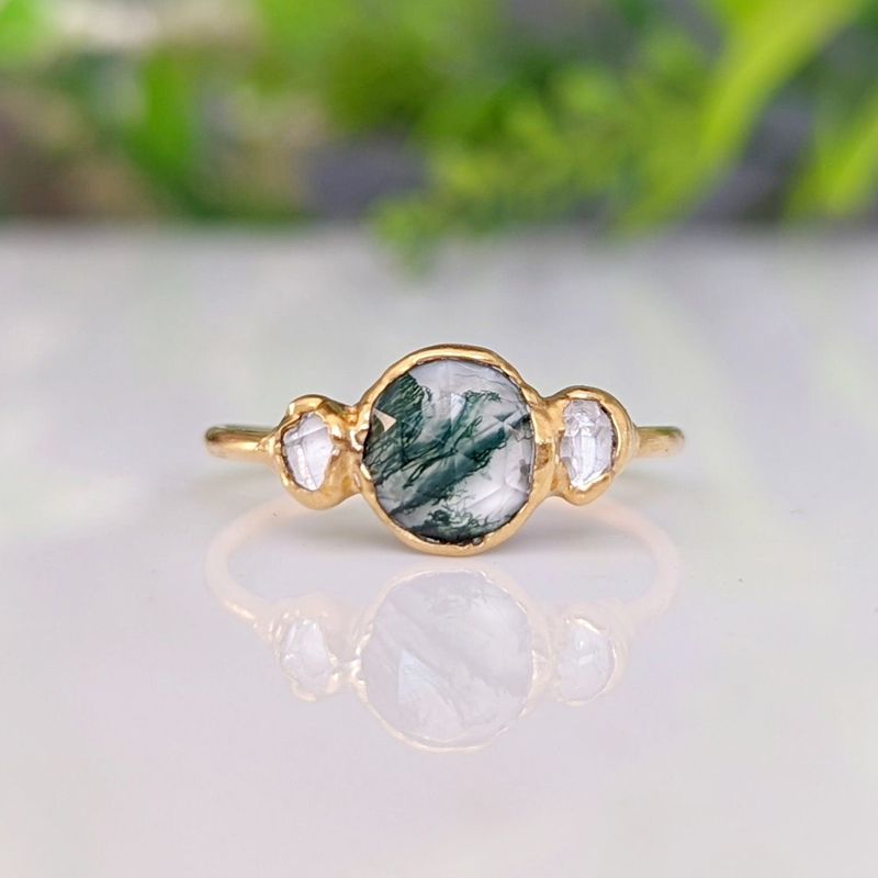 Bague avec Agate Mousse et diamants Herkimer