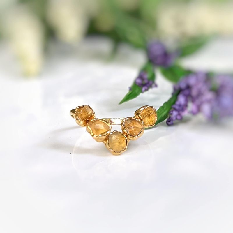 Raw Topaz and Citrine Chevron ring set