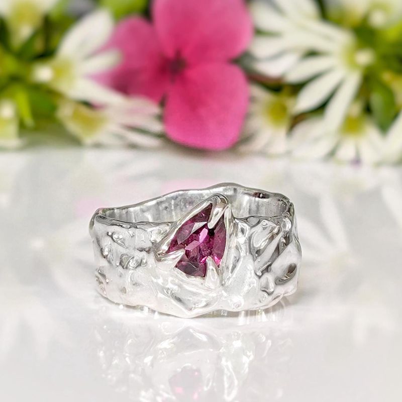 Rubellite Tourmaline Solid Gold textured ring