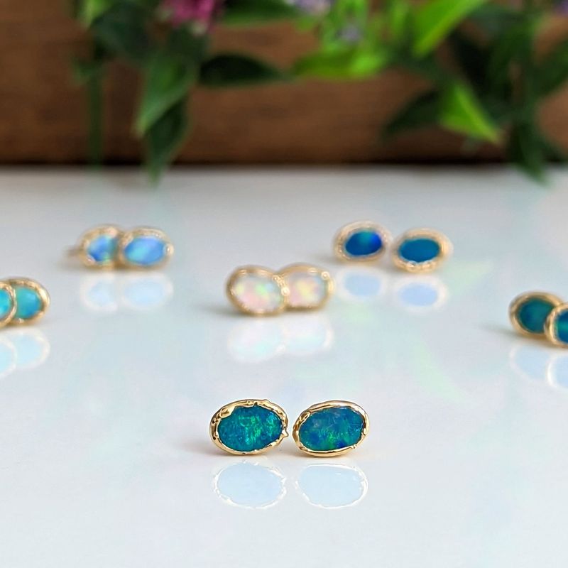 Light Blue Australian Opal stud earrings