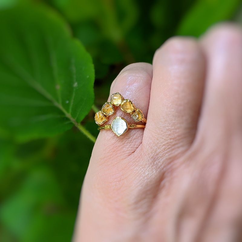 Bague de fiançailles en citrine brute et diamant Herkimer Chevron