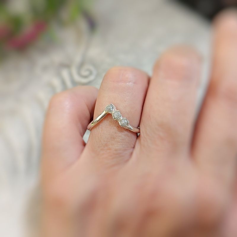 Raw diamond Chevron engagement ring