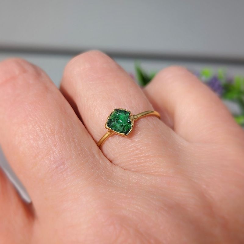 Raw green Garnet ring