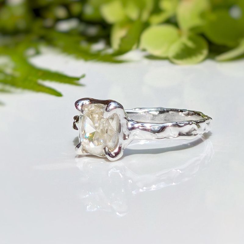 Moissanite engagement ring ~ Gold textured diamond ring