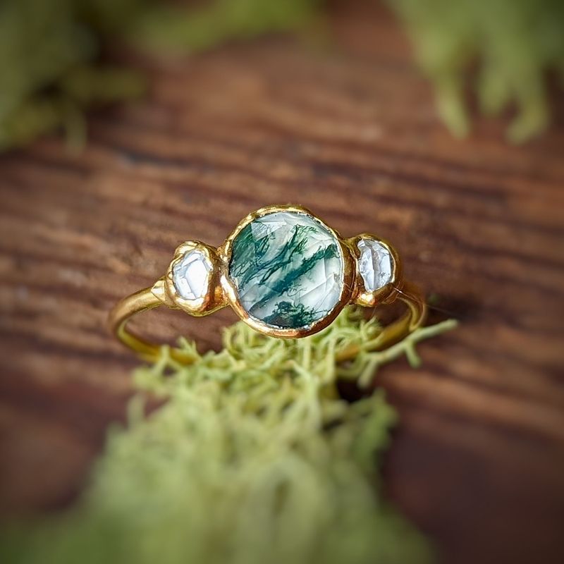 Bague avec Agate Mousse et diamants Herkimer