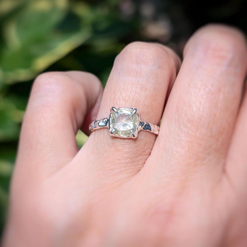 Gold Moissanite textured ring ~ Moissanite engagement ring