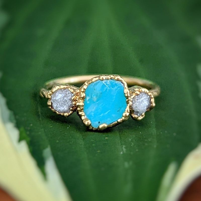 Raw Peruvian Opal and diamond ring in Solid 14k Gold