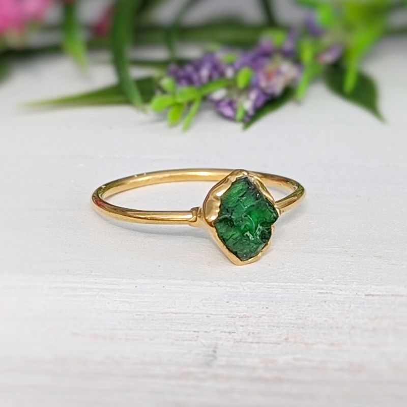 Raw green Garnet ring
