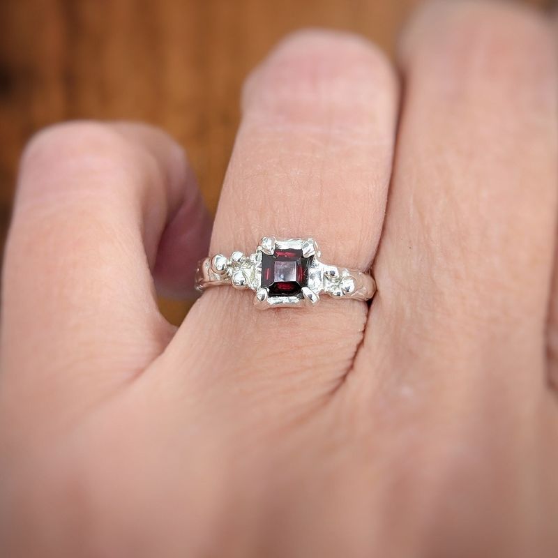 Red Garnet Engagement ring in Solid Sterling Silver