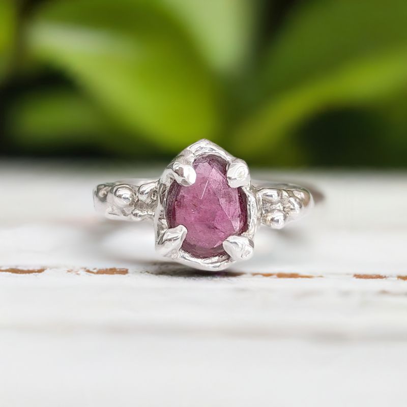 Pink Sapphire ring textured ring