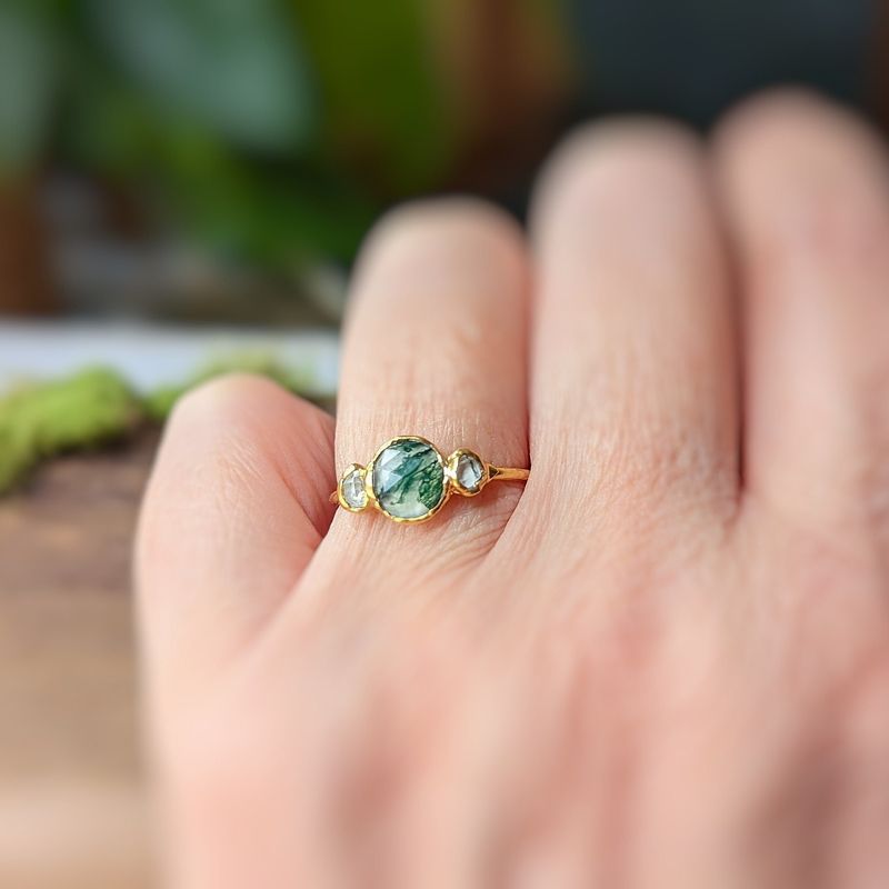 Bague avec Agate Mousse et diamants Herkimer