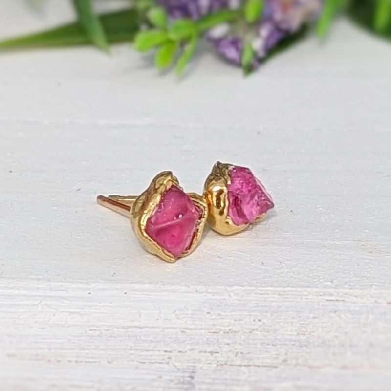 Raw Pink Spinel stud earrings