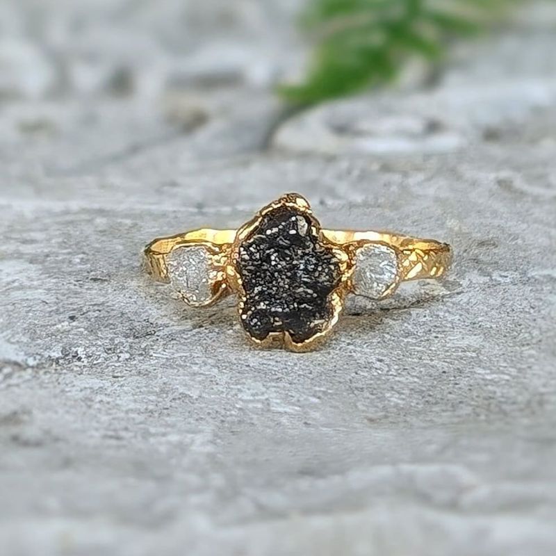 Raw uncut Black Diamond engagement ring