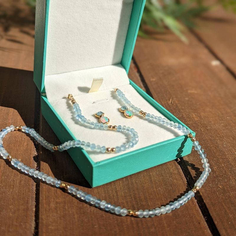 Aquamarine and Opal bridal jewelry set