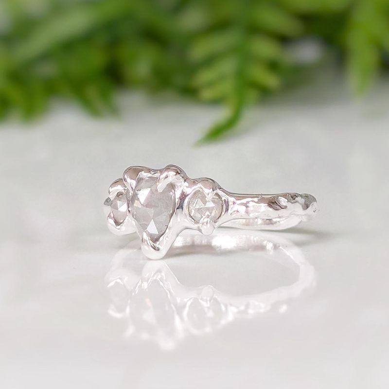 Rustic Sterling Silver diamond engagement ring