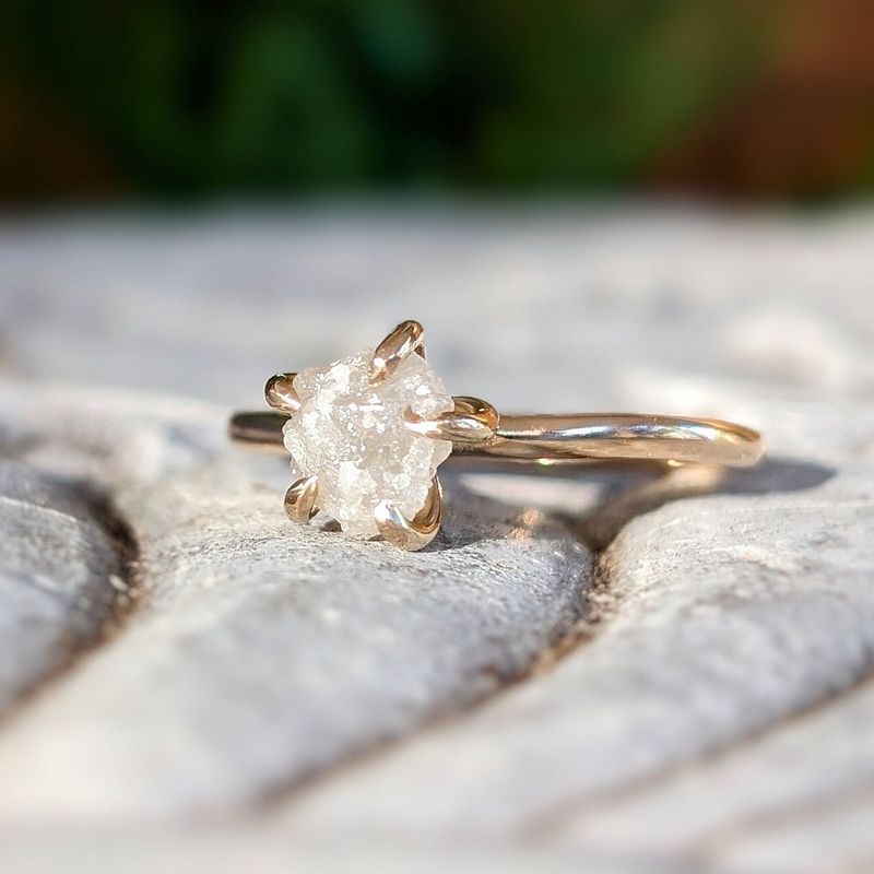 Raw diamond engagement ring